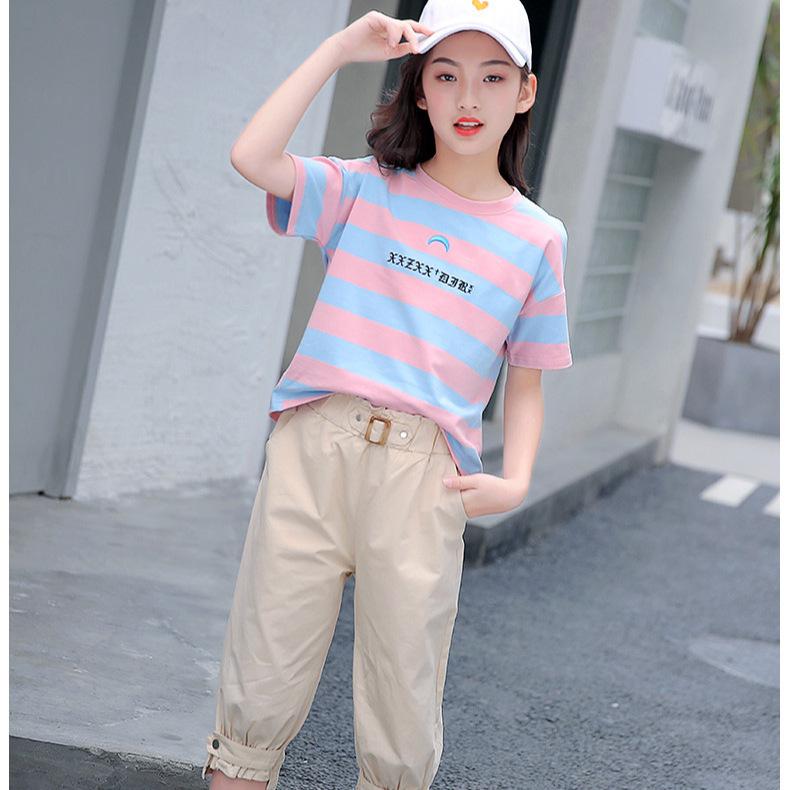 Girls' Trendy Sports Suit 2024: New Style Fashionable Two-Piece Set for Older Kids - Short-Sleeved Summer Wear