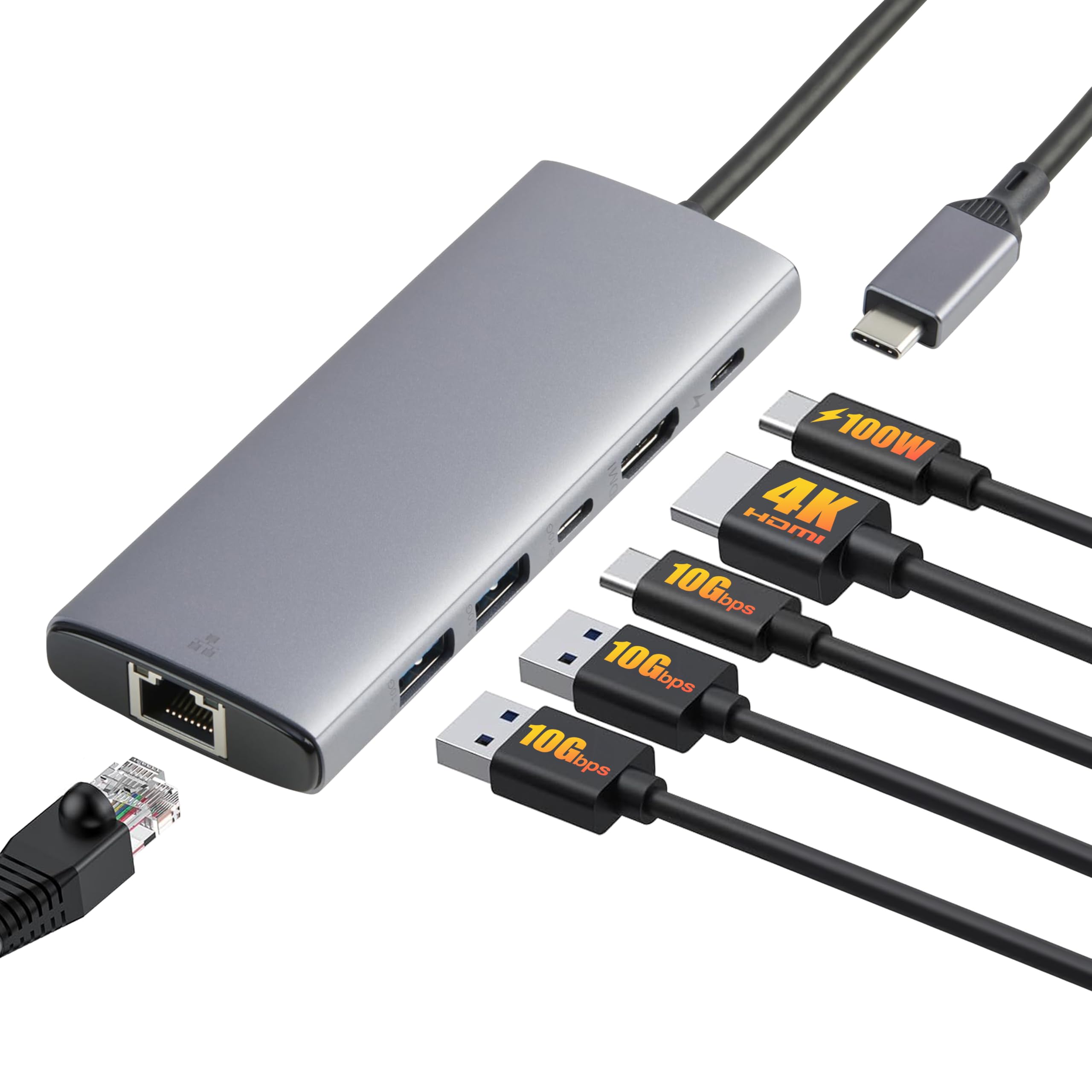

AmazonBasics 6-in-1 USB-C 3.2 (10G) Hub with 1 USB-C 100W PD Input, USB-A, 1 USB-C, HDMI 4K, and Ethernet, Light Gray, 11.94 x 4.6 x 1.5 cm