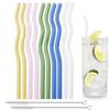 12Pcs Reusable Glass Straws Wavy Colorful Drinking Straw High Borosilicate Glass Straw Glass Tube Party Favors Bar Drinkware
