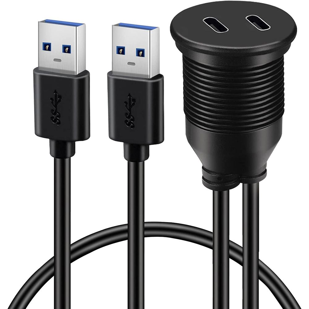 

Male to Female Waterproof Extension Cable Panel Dashboard USB 3.0 to Type-C Car Flush Mount Cable
