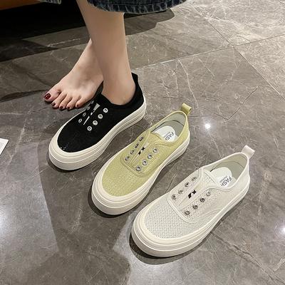 Mesh Breathable Sequins Little White Shoes Women's 2025 Summer New One-pedal Lazy Casual Versatile Platform Canvas Shoes