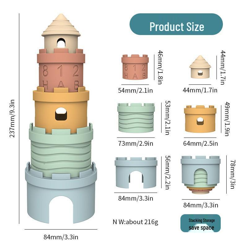 Silicone Stacking Tower Teether for Babies: Anti-Hand-Sucking Grasp & Bite Toy