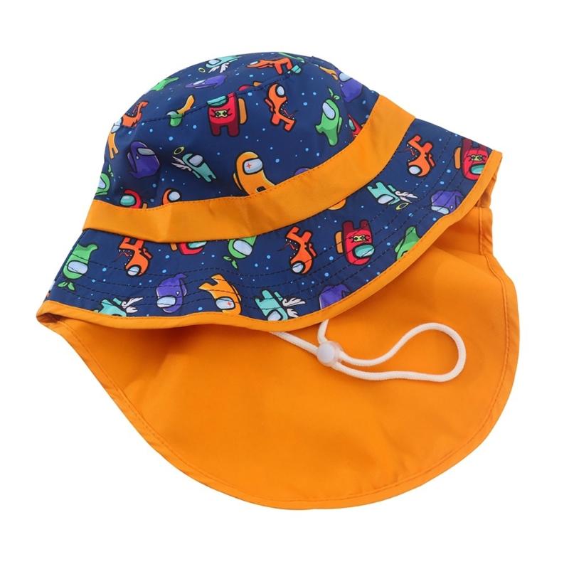 Kids Beach Shawl Sun Hat Cute Cartoon Print Hat Bucket Hat with Face Neck Coverage Kids Sun Hat Comfortable for Girls