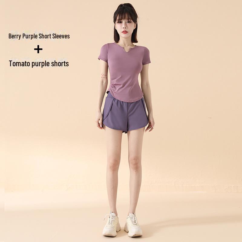 2025 İlkbahar/Yaz Hızlı Kuruyan Spor Yoga Seti – Dar Kesim, Kısa Kollu Fitness Giyim