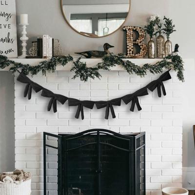 6Pcs Red Velvet Bow Tie Wreath Bowknot Garland Christmas Decor Home Entryway Indoor Holiday Decoration with Ropes