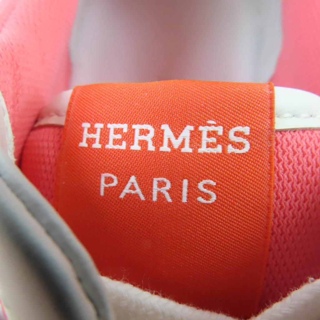 Ausgezeichnete HERMES Niedrige Sneaker Giga Schnürung Weiß Rosa Leder Damen 36 Gebraucht