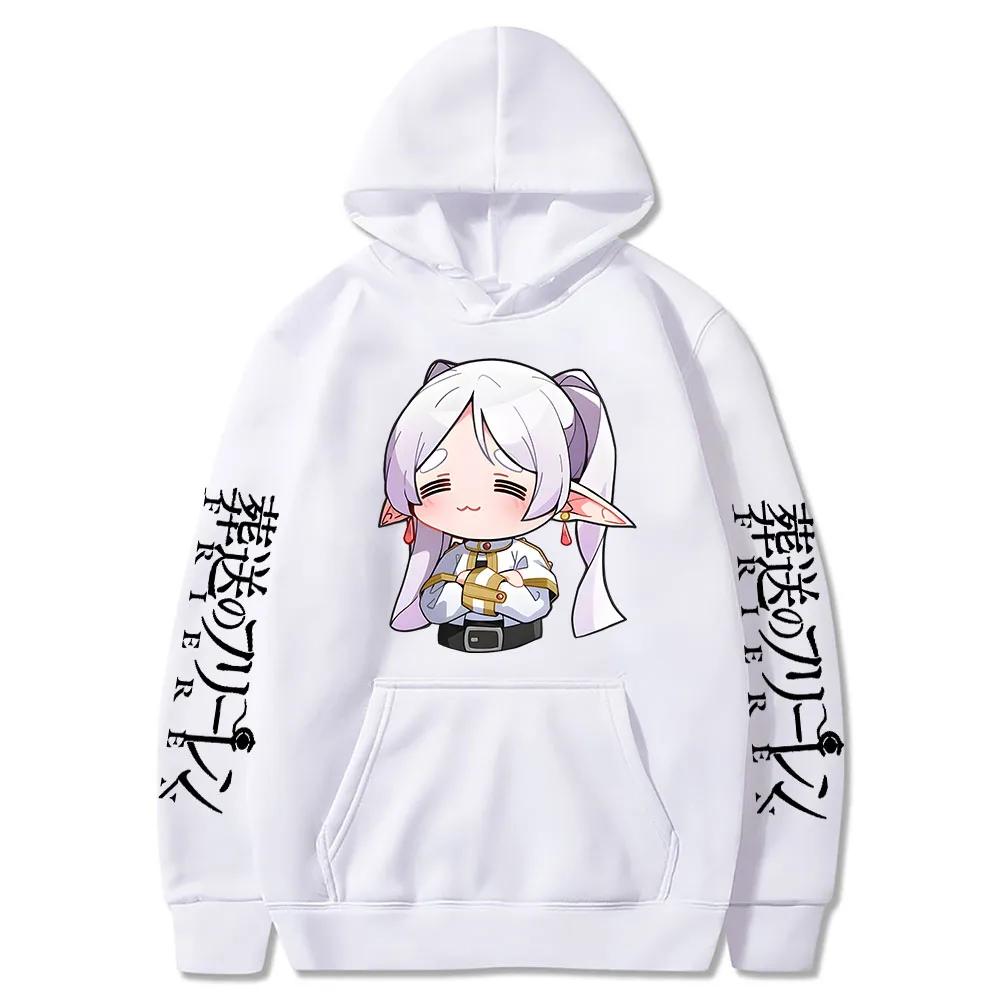 Cartoon Cute Frieren Hoodies Beyond Journey's End Manga Print Hooded Sweatshirts Autumn Winter Fleece Soft Plus Size Streetwear