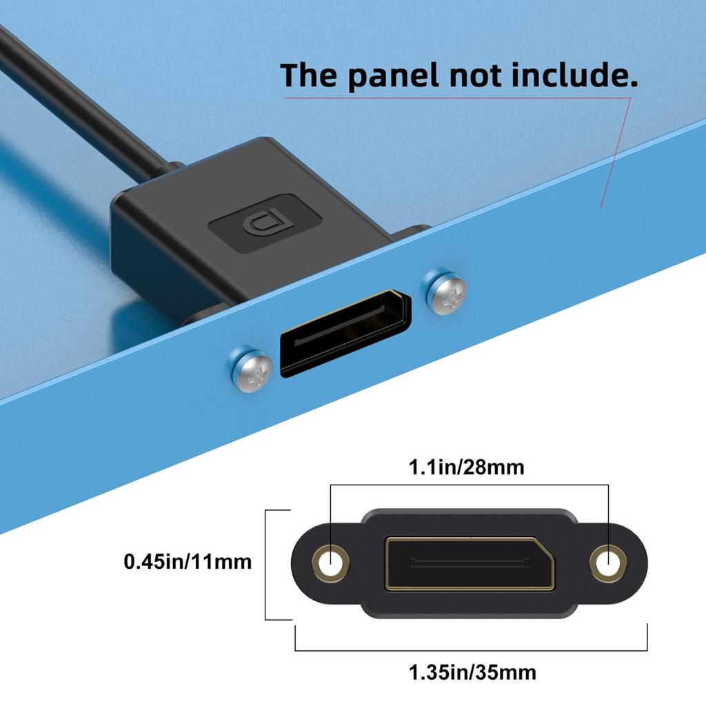 Cablecc DisplayPort 8K 60Hz 4K 144Hz DP Male to Female Extension for and Graphics Cards 1.4 Ultra-Fine Down-Angled Cable, 30cm, Desktops, Laptops,
