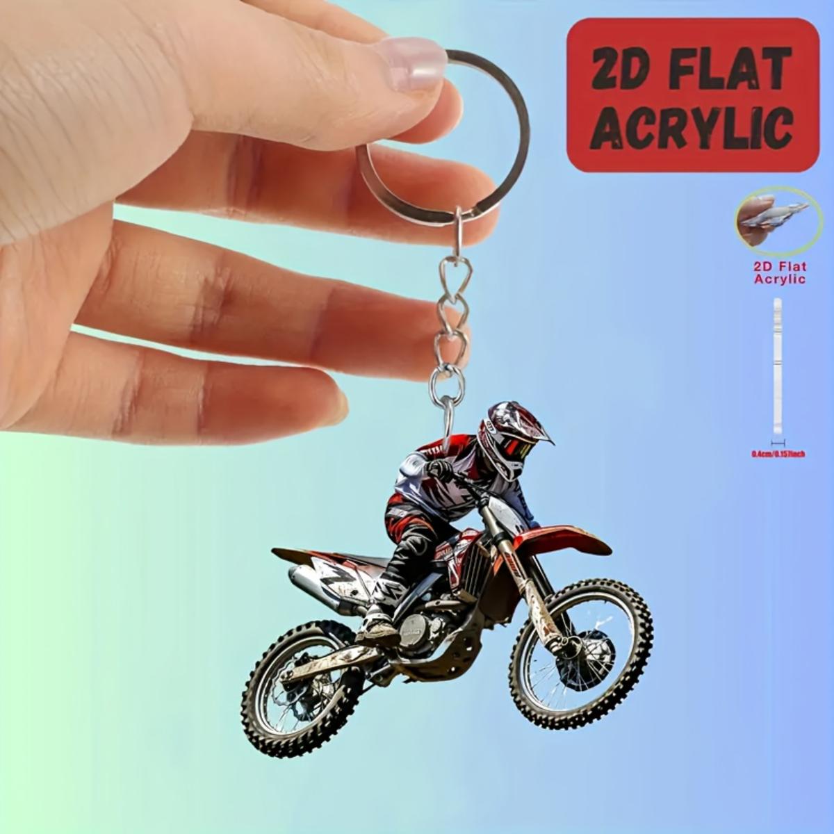 

Acrylic keychain with motocross rider & dirt bike design, 2d flat style for phone, car keys, backpack & wallet, perfect gift for motorcycle lovers