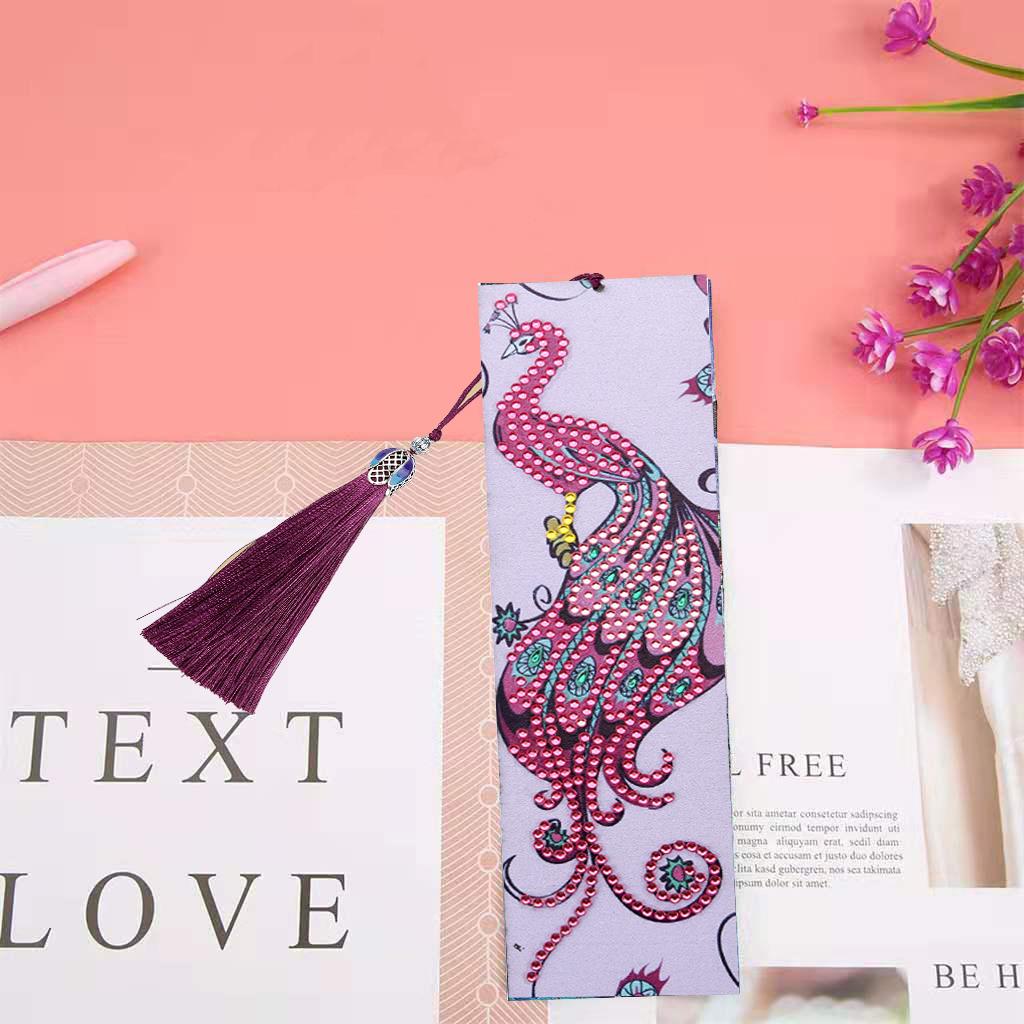 R-M035-052 Spot Crystal Peacock Leather Bookmark DIY 5D Diamond Painting Bookmark