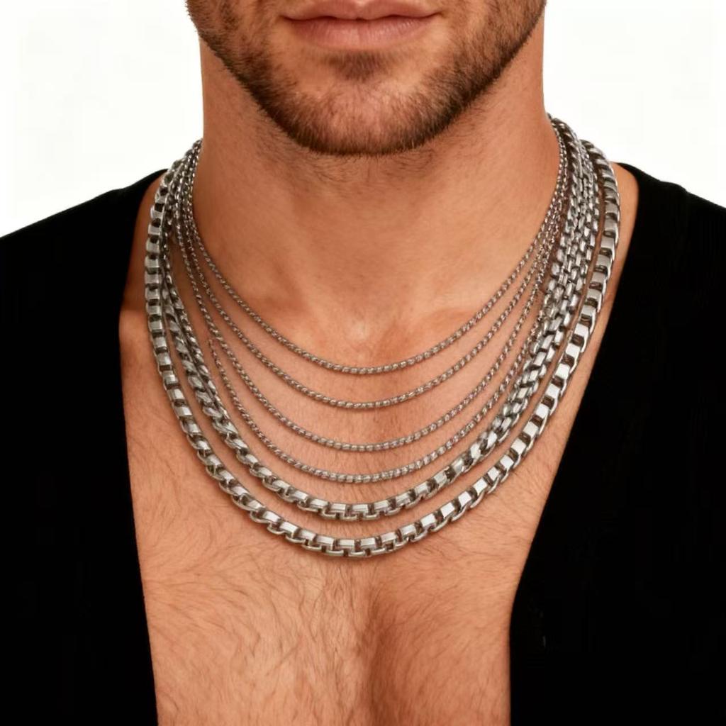 HNSP 2MM-6MM Stainless Steel Chain Necklace For Men Women Jewelry Pendant Accessories Wholesale