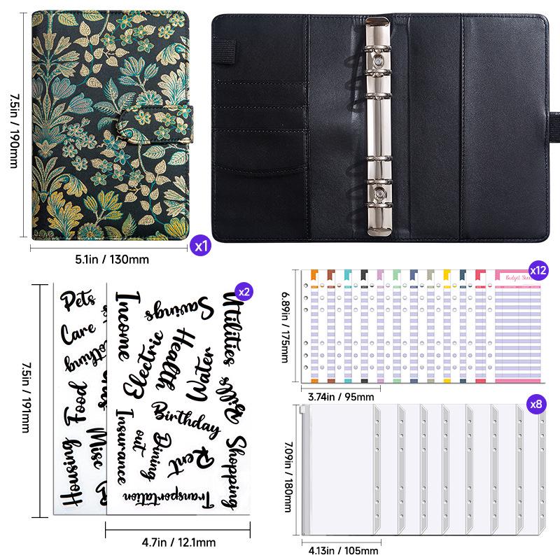 Creative A6 Loose-leaf Notebook with Zipper Bag - Macaron Floral Cash Budget Planner