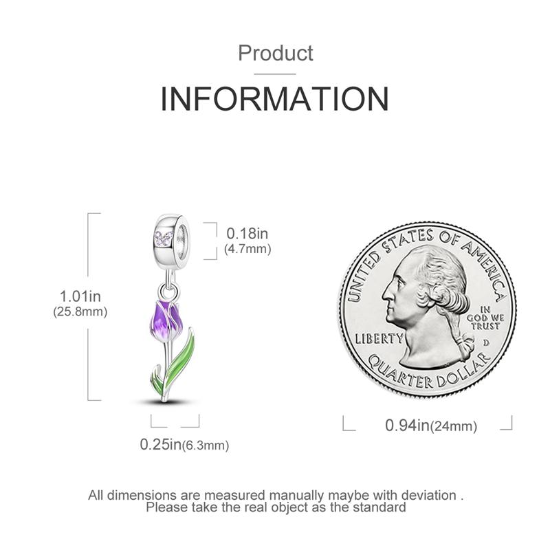 Charms Original Copper Purplettulip Pendant Plant Beads Fit Bracelet Women Jewelry Diy Fine Gift Accessory