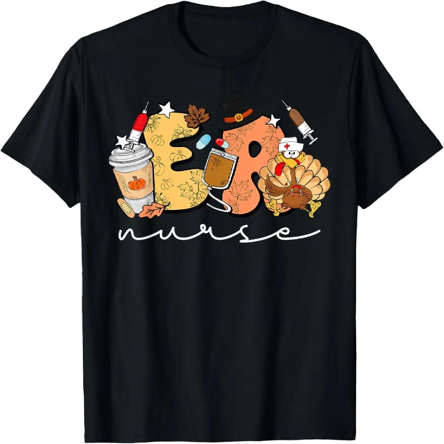 Retro Thanksgiving ER Nurse Turkey Emergency Room Nurse T-Shirt S чёрный