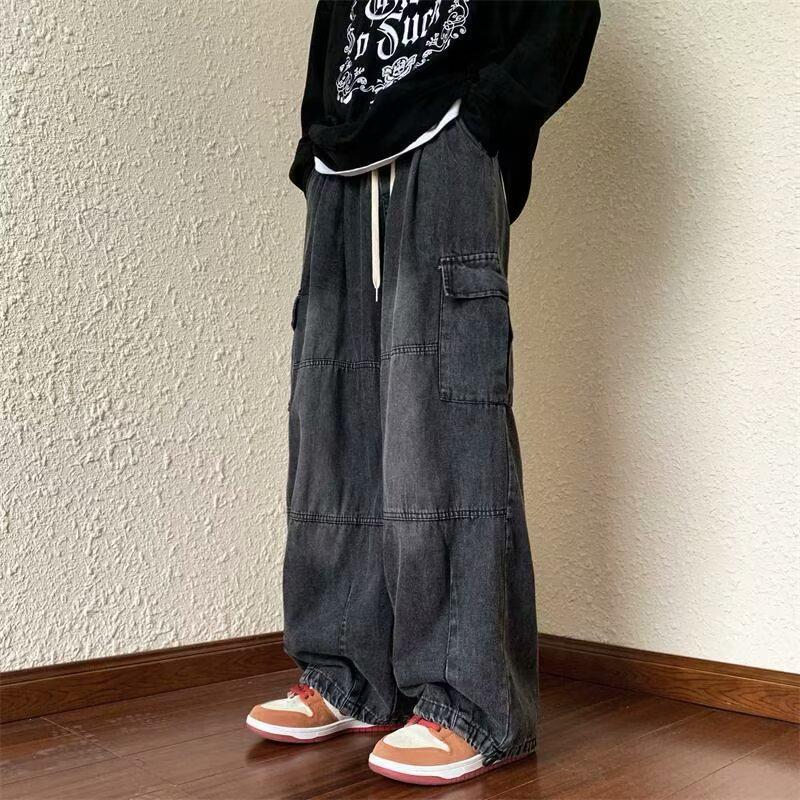 

Hong Kong Style Retro Wide-Leg Denim Workwear Pants 2XL чорний