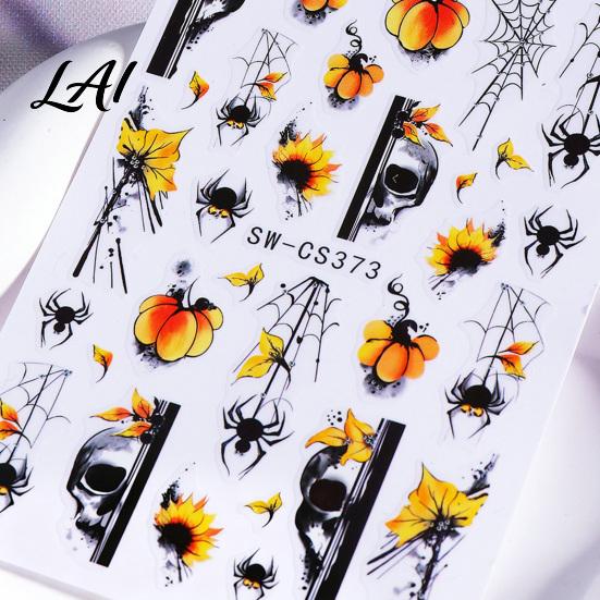 Nail Art Supplies Women Stickers for Autumn Halloween Pumpkin Spider Web Skull Flame Beginners Manicure Decal DIY Holiday Party Decoration