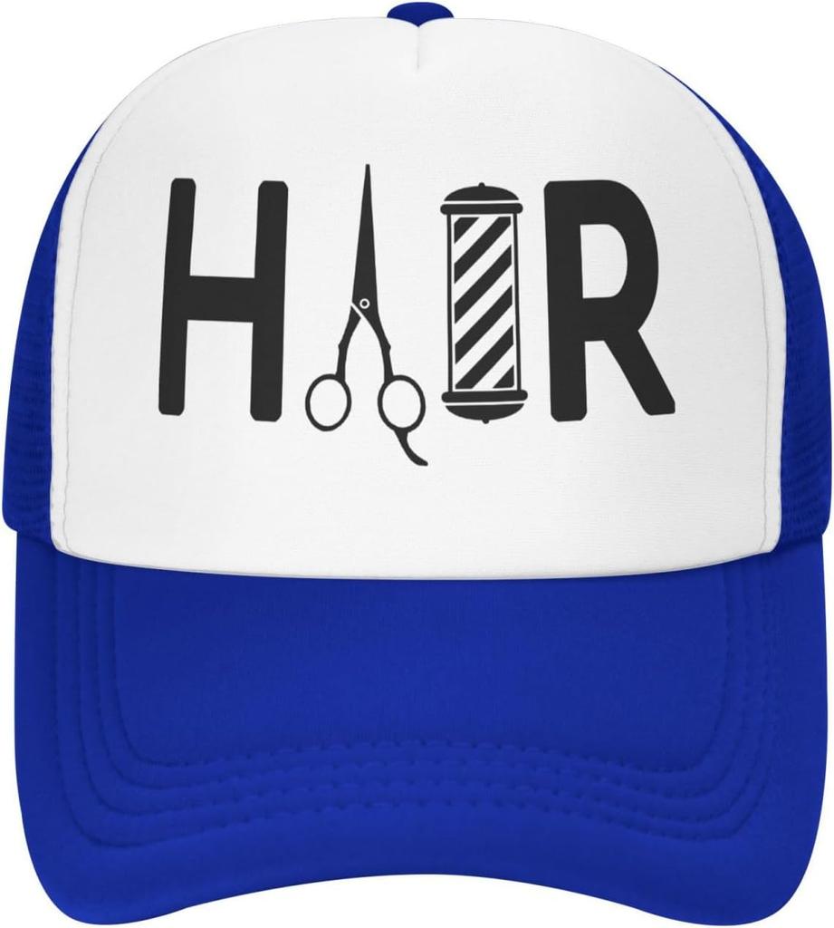 Hair Barber Pole Scissors Graphic Trucker Hat Polyester Adjustable Mesh Baseball Cap Casual
