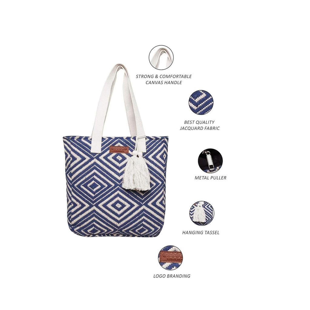 Blue Diamond Textured Cotton Tote Bag