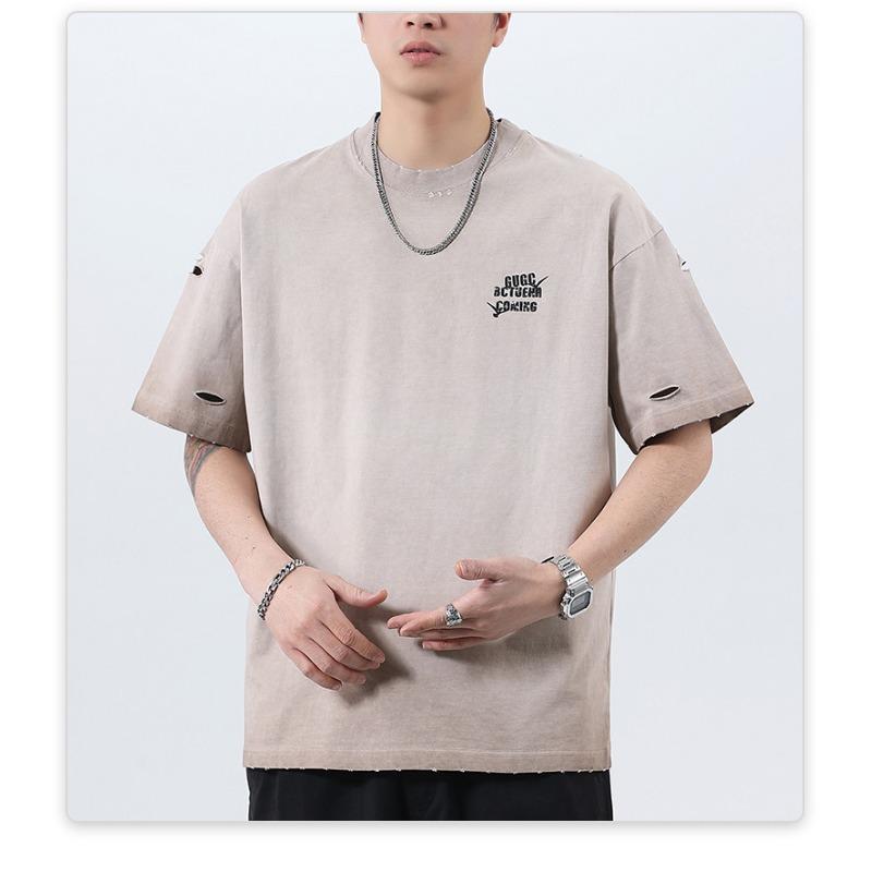 Summer American High-density Knitted Loose Printed Men's T-shirt Short-sleeved