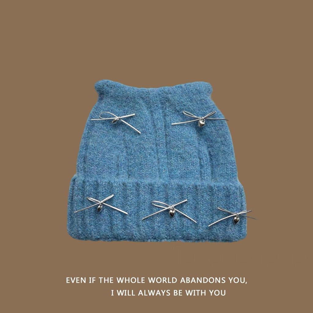 2025 Autumn/Winter Cat Ear Knit Hat - Warm & Versatile with Face-Flattering Bow Design