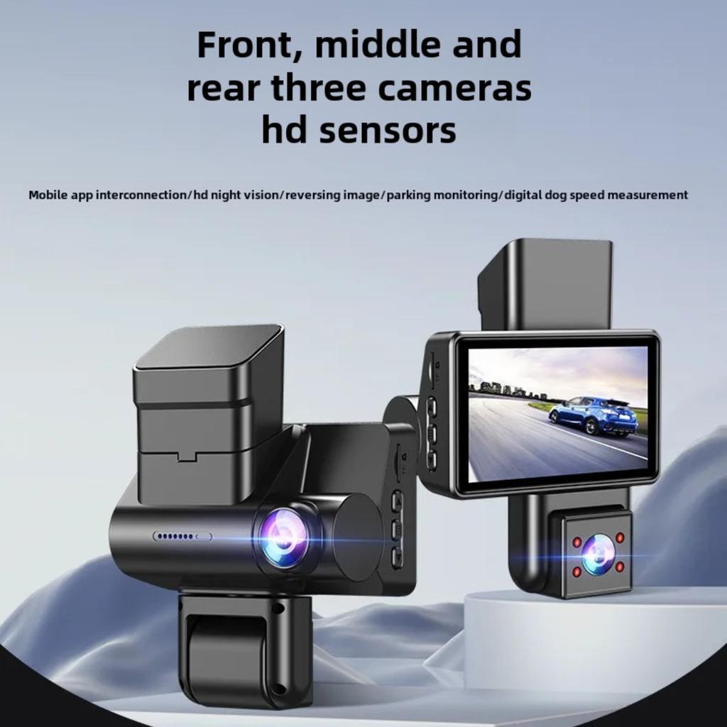 Dash Cam with Triple Recording, HD 1080P, WiFi, Infrared Night Vision, and Ultra-wide-angle Triple Lens