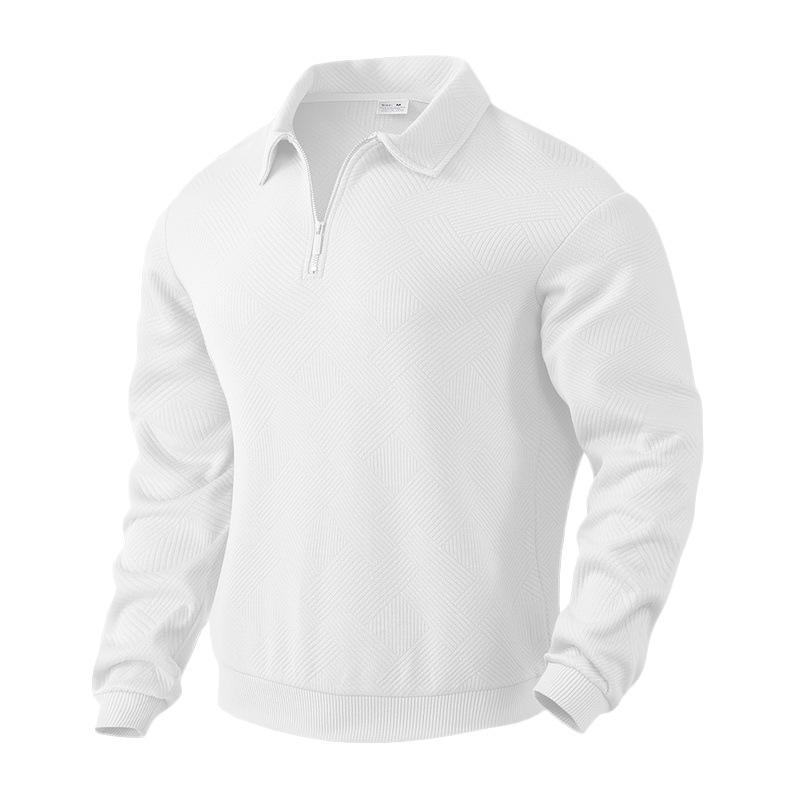 Spring/Autumn Jacquard Long-Sleeved Collared Zip-Up Men's Relaxed-Fit Casual Polo Sweatshirt