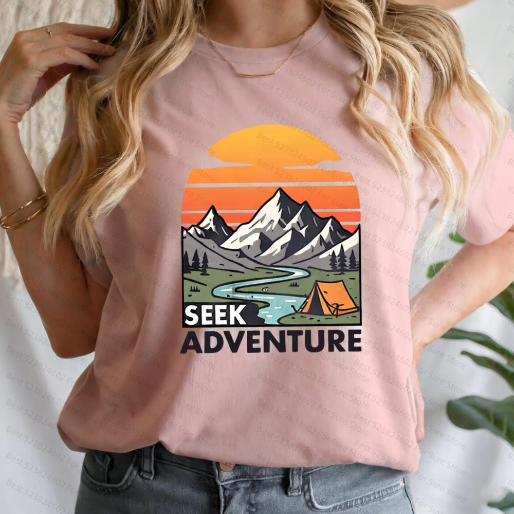 Seek Adventure Women Tshirt Retro Mountain Camping Tee Nature Outdoors Shirt Hiking Explorer Graphic Wanderlust Unisexs Tops S