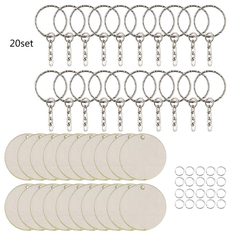 Natural Blank Wood Slices Wood Discs Tags Round Wooden for Key Tags Blank Wooden for Key Chain Wood Keychain Supplies