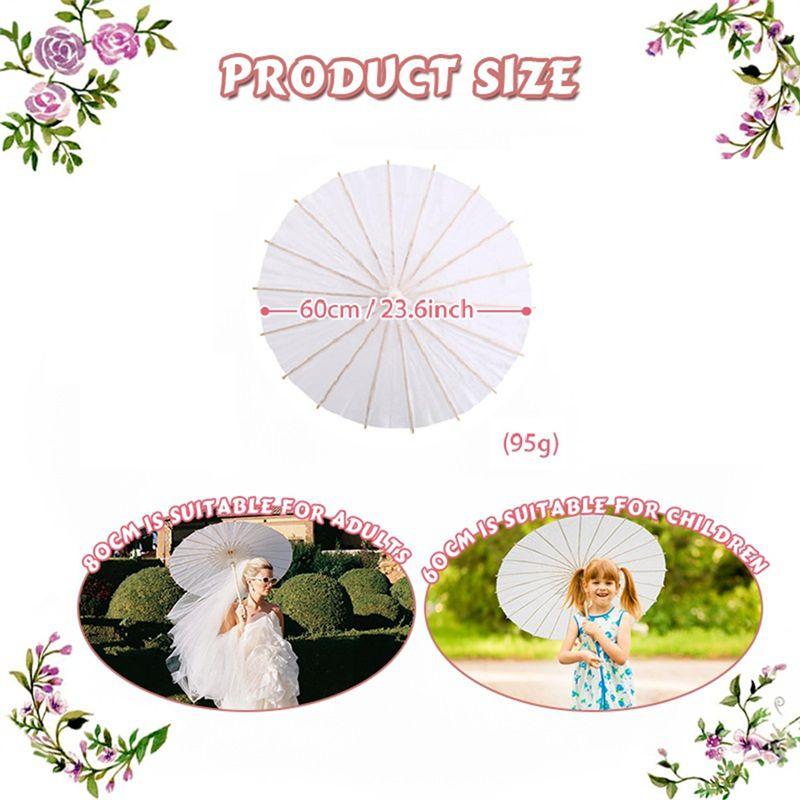A84X-60Cm White Paper Parasol Wedding, Party Favors DIY Bamboo Umbrella, Bridal Show Centerpieces, Photo Props