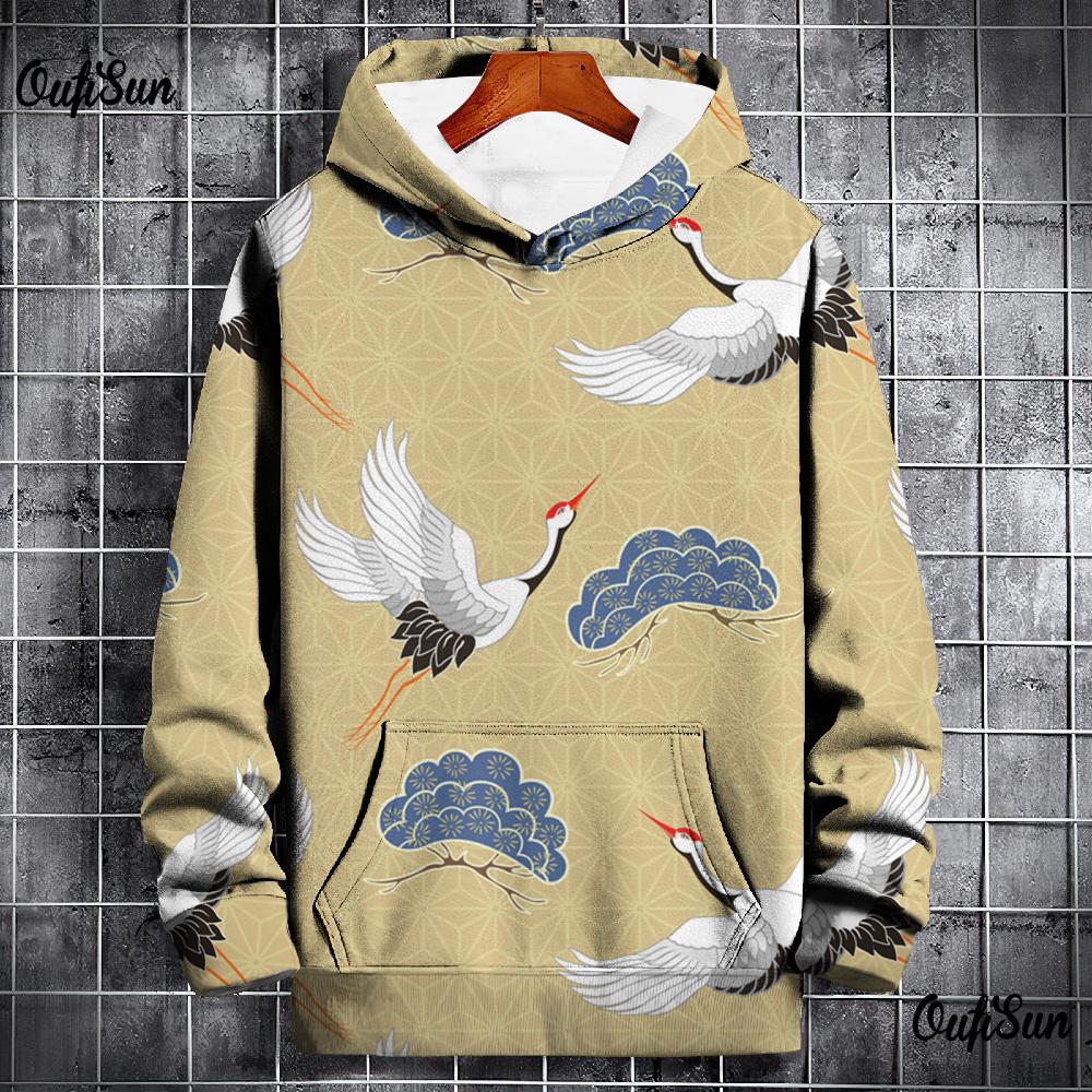 

Толстовки с капюшоном для мужчин с принтом журавлей в виде животных, высококачественная мужская одежда, повседневная, с длинными рукавами, свободный свитер большого размера, топы Harajuku XL