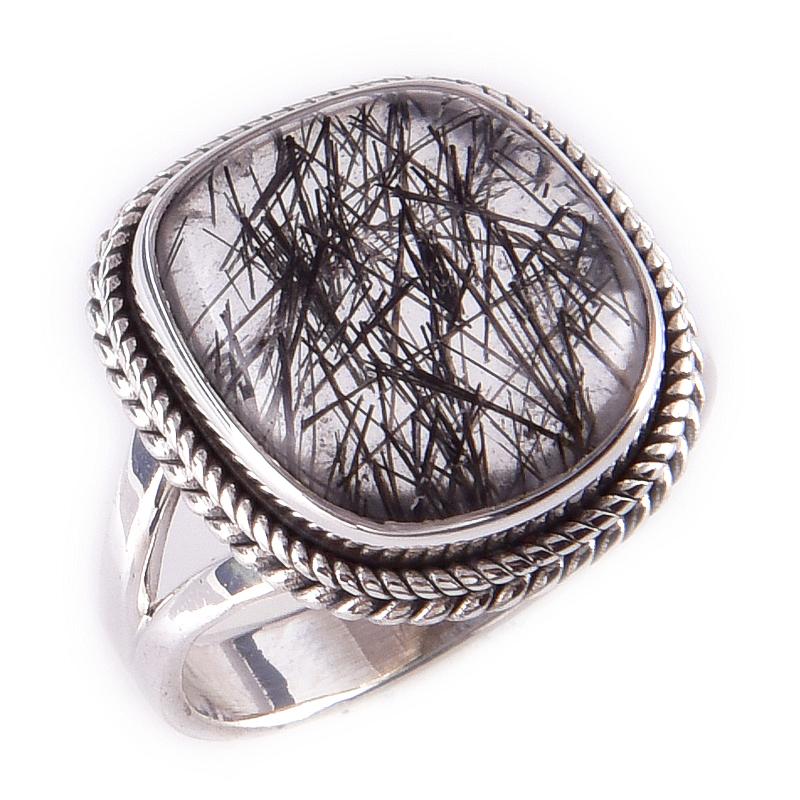 Natural Black Rutile Gemstone Handmade 925 Solid Sterling Silver Ring S.6 P5V86