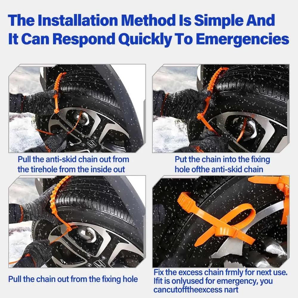 Snow Chain for Winter Tires Nylon Tie Straps Universal Fit for Cars SUV Off Road Vehicle Snow Traction Emergency Car Accessories