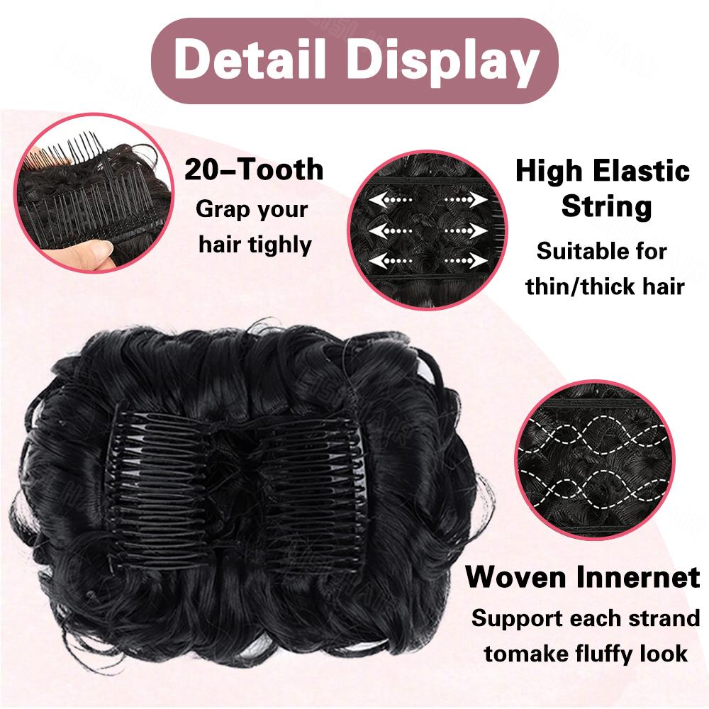 XINRAN Synthetischer Clip in lockigem Haar Dutt Pferdeschwanz Verlängerung Hochsteckfrisur Kämme Verlängerung Kurzer Dutt Perücke für Frauen Party Wear