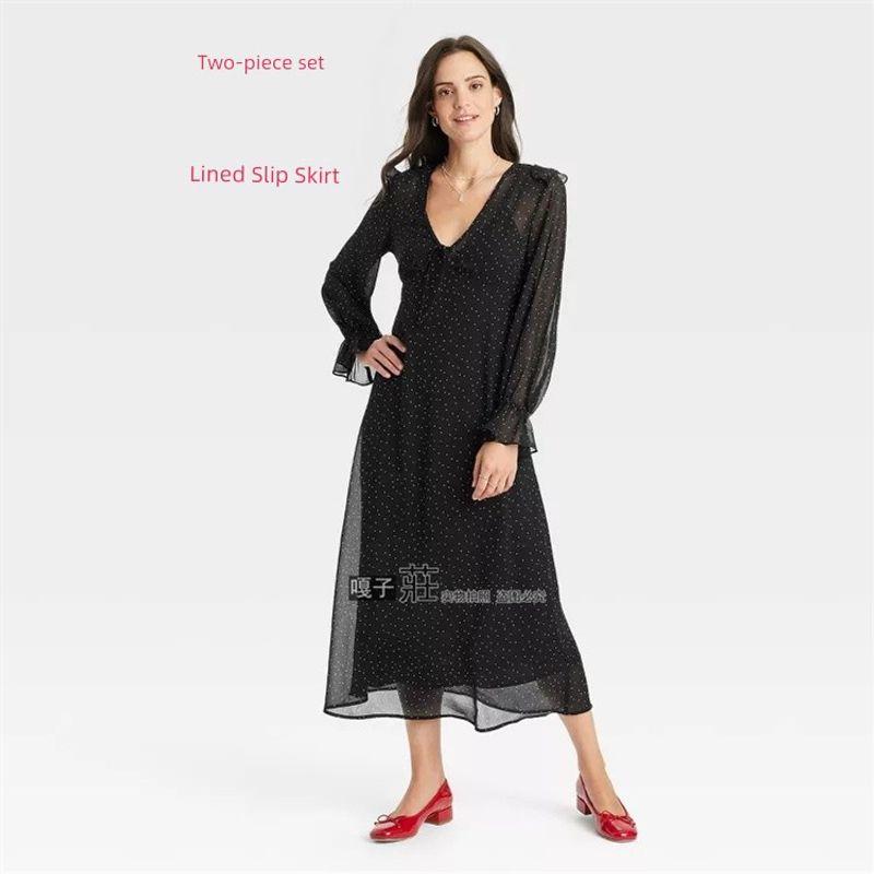 Export USA a * Spring Summer plus Size Women's Clothes Chiffon Dress Suspender Dress Two-piece Set Sheer Maxi Dress