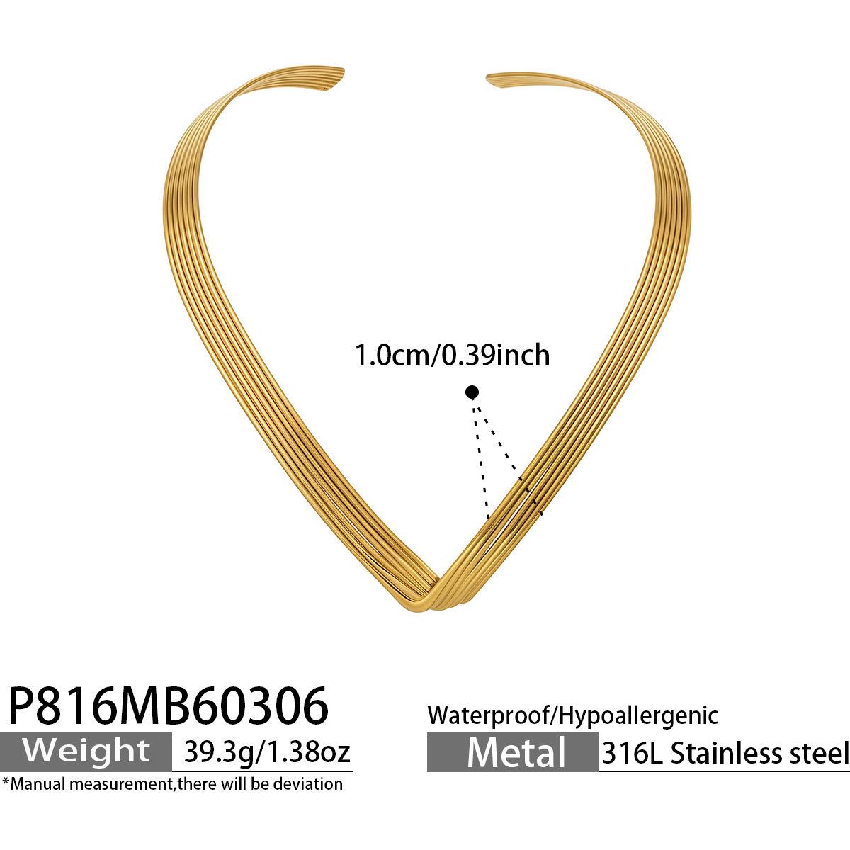 Европейское и американское 7-слойное V-образное колье-чокер, Модный панк-стиль, Нержавеющая сталь с покрытием 18 карат золотом.