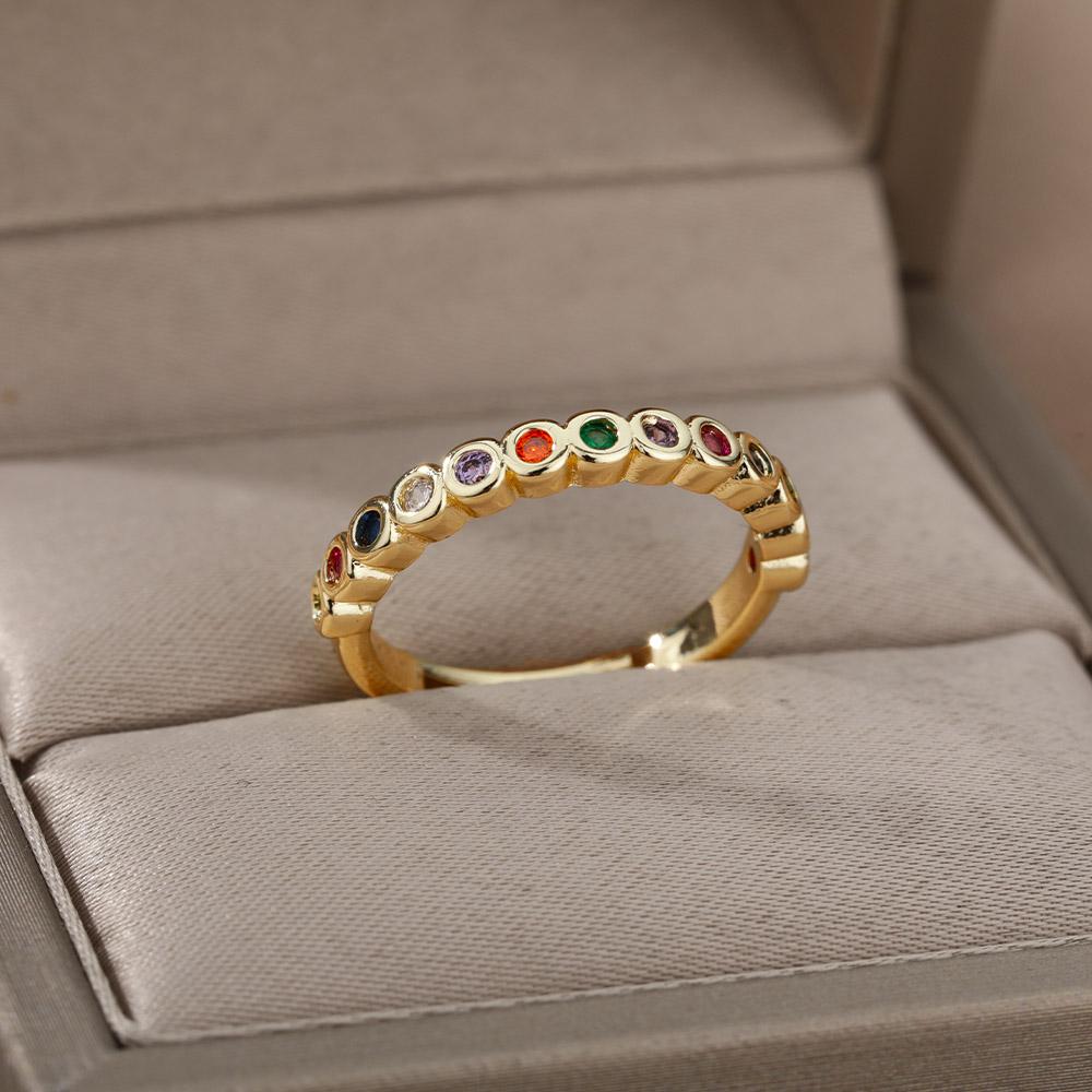 

Обручальные кольца с цирконием для женщин, золотого цвета, кольцо из нержавеющей стали, женское украшение на палец, подарок на день рождения бесплатно Open9