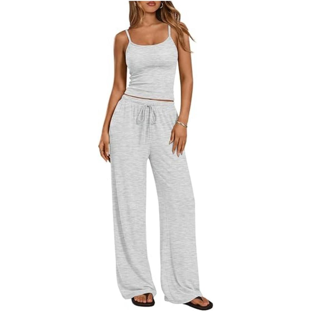 2026 Women's Casual Set: Solid Color Camisole & Wide-Leg Pants 2-Piece Outfit