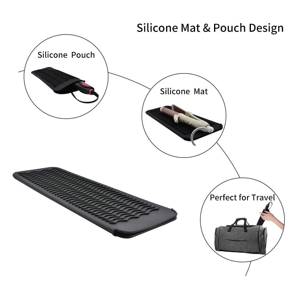 Silicone Heat Resistant Travel Mat Pouch for Curling Iron Hair Straightener Flat Iron and Hair Styling Tool