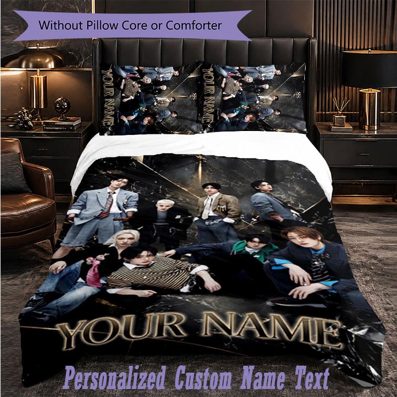 Personalized 3Pcs Bedding SetStray Kids Custom Text Duvet Cover Pillowcase Set Bedroom Gift