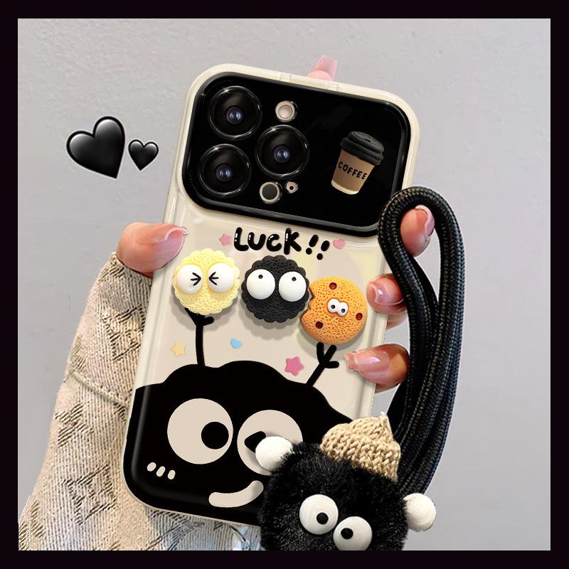 Coffee Briquettes Doll Lanyard Is Suitable for Apple 11 Large Windows Mobile Phone Case 11PRO Silicone Anti-drop 1 Flip Mirror