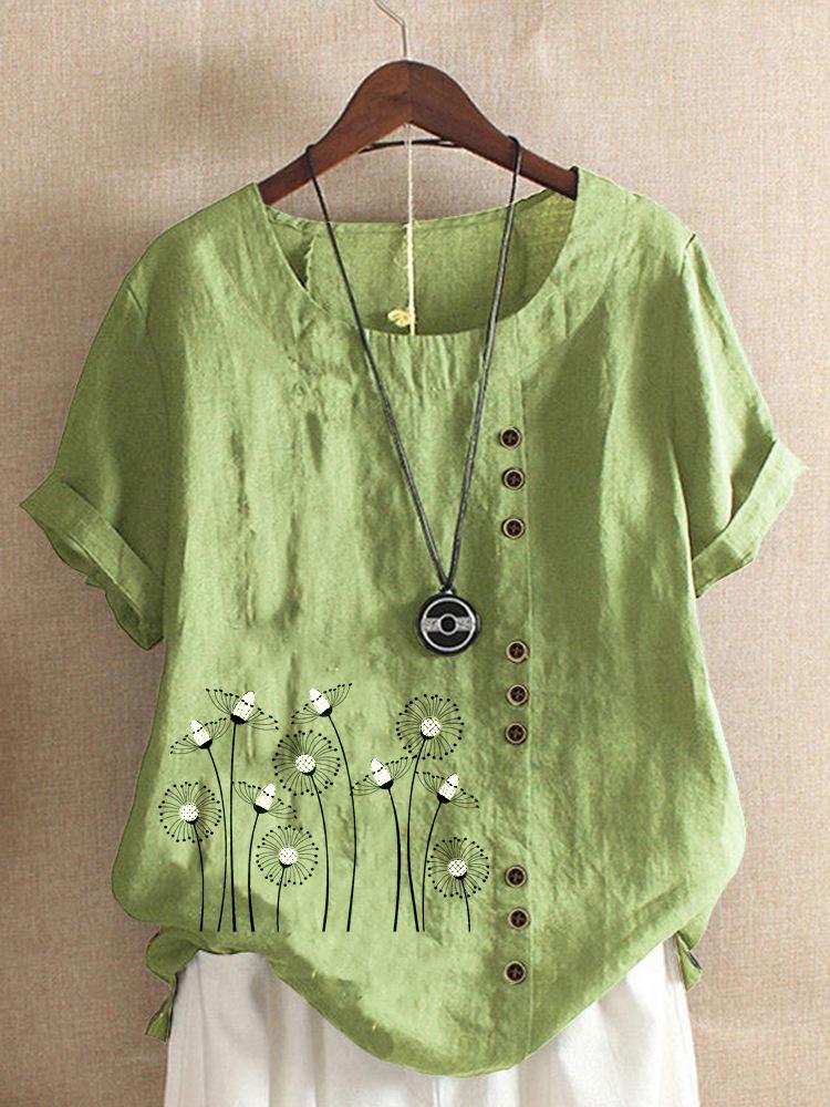 Women S Short Sleeve Loose Fit Printed Pullover T Shirt XS зелёный
