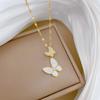 Light Luxury Fritillary Butterfly Micro-Inlaid Real Gold Necklace Women'S Transfer Collarbone Chain With Jewelry