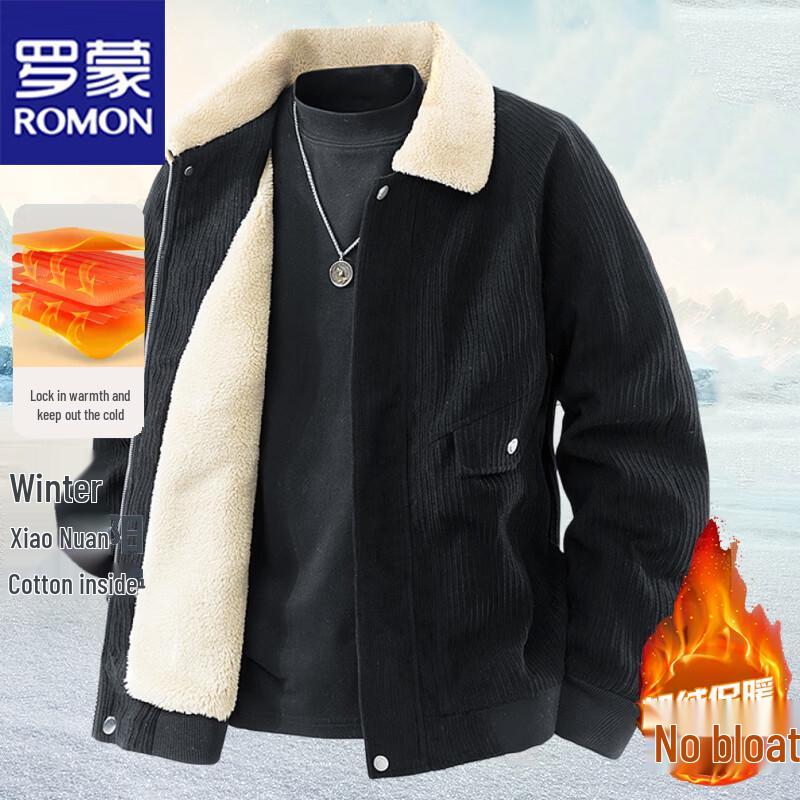 ROMON Men's Casual Plush Lined Lapel Jacket