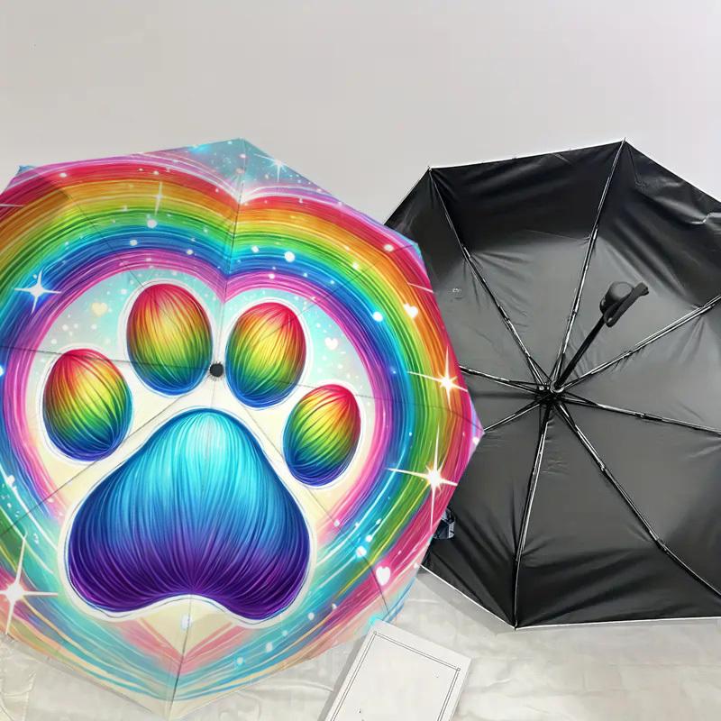 1 st Mönster med regnbågsfärgade tassavtryck Paraplydesign Automatiskt Öppnings- och Stängningsparaply, Högkvalitativt Reseparaply, Lätt och Bärbart, -1002113