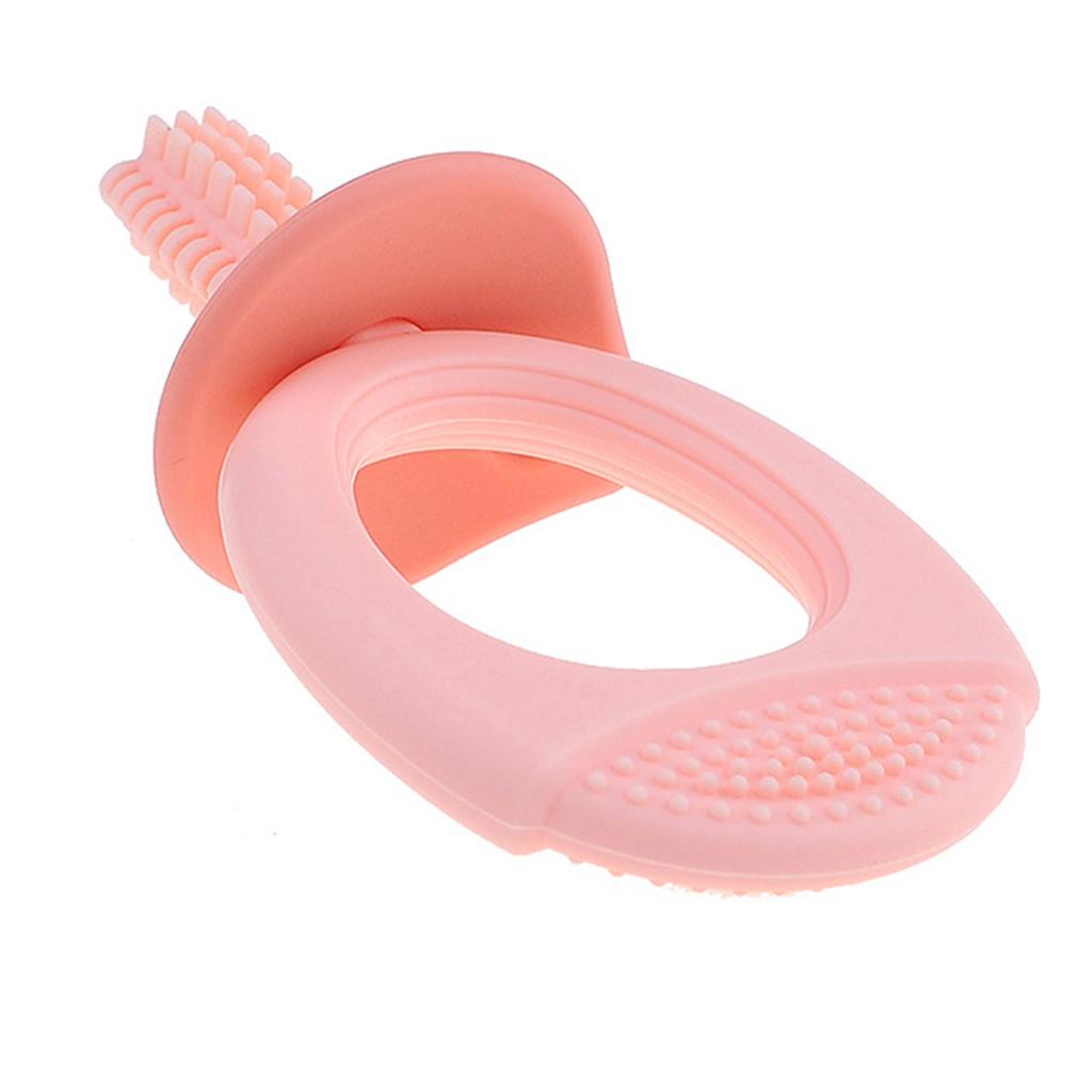 Baby Training Toothbrush Teether Silicone 360 Degrees  Clean Mouthguard Baby Massage Toothbrush Pink