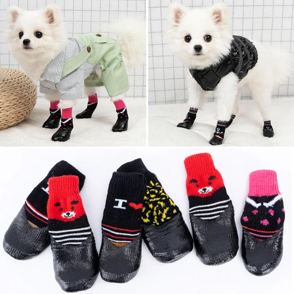 New Soft, Warm, and Waterproof Cotton Pet Shoes - Non-slip Small Dog Cat Sock Shoes with Cute Puppy Boots. Ideal for Keeping You
