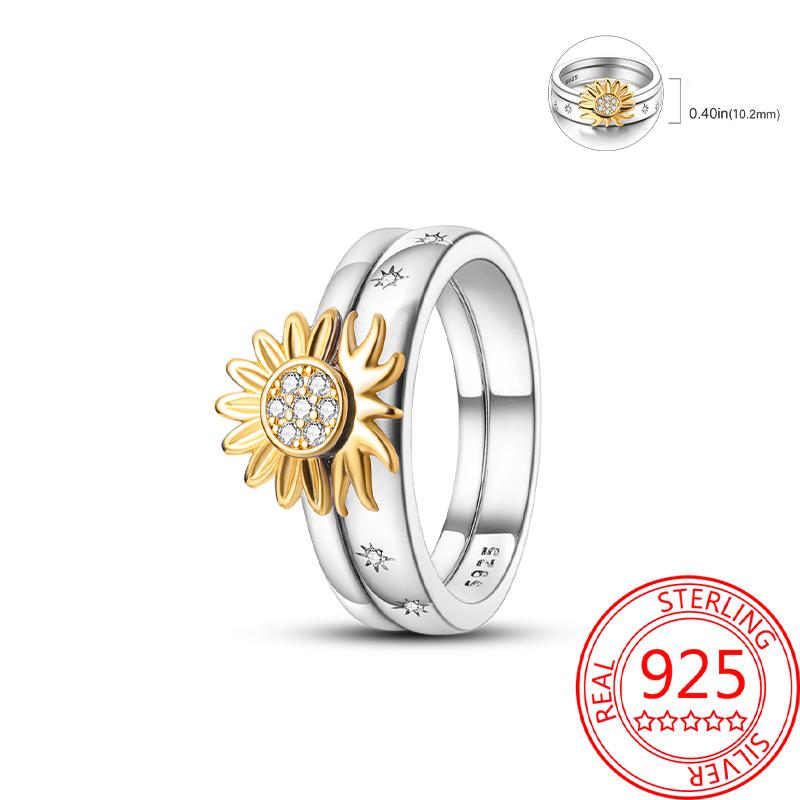 925 Silver Beautiful Stars and Moon Shining Sun Geometry Infinite Combination Ring Boutique Matching Gifts