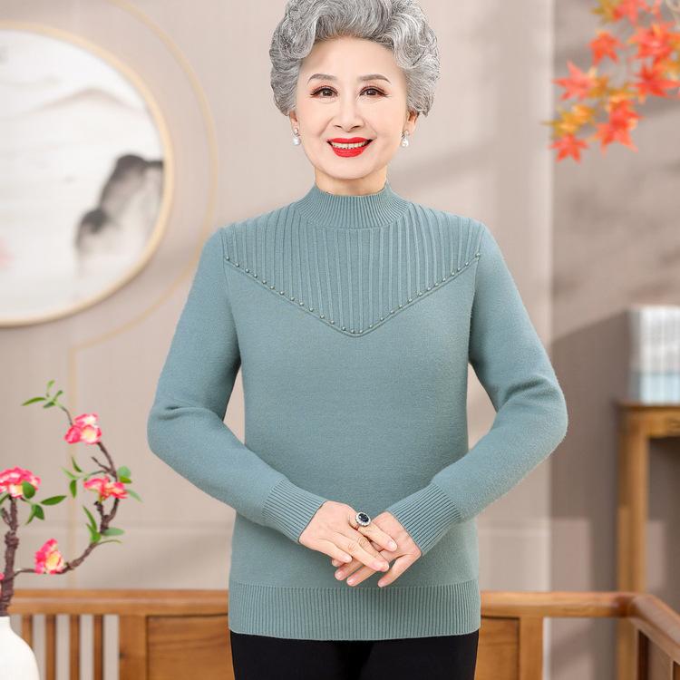 

New and Paired with Fluffy Clothes To Keep Warm, Winter Middle-aged and Older Winter Clothes Are Decorated with Velvet Knitted Bottom Shirts 3XL зелёный