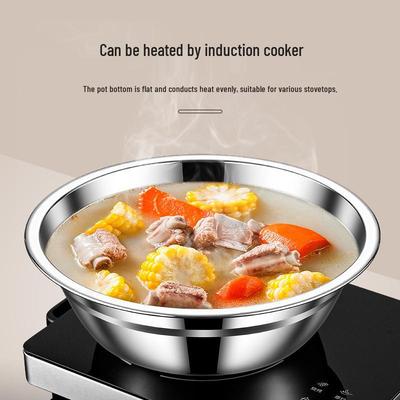 Tigela Profunda para Sopa e Arroz em Aço Inoxidável 304 de Grau Alimentício com Fundo Plano para Fogões de Indução