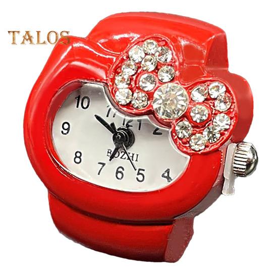 Kreslený prsten s kočičími prsty Hodinky s drahokamu Bowknot Pružný pásek z nerezové oceli Dámské prsteny s prstenem pro kočky Dárek k narozeninám Módní doplňky